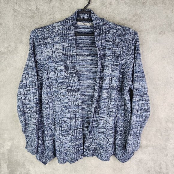 Womens Jason Maxwell Cardigan Knit Sweater Blue Marled Open Front Acrylic 3X - Picture 2 of 11